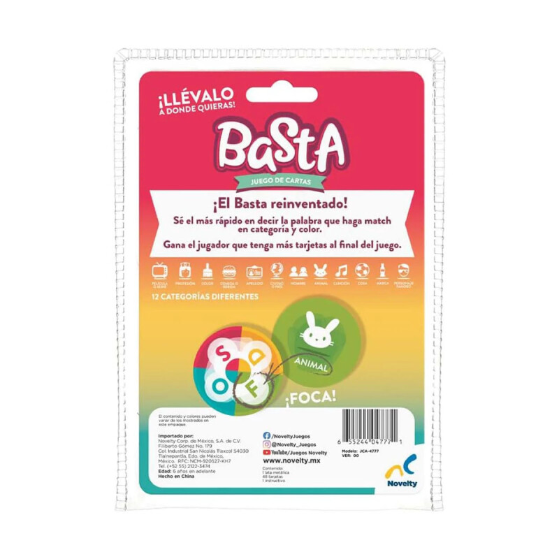 Basta Juego de Cartas Juego de viaje Tin Blister Basta Juego de Cartas Juego de viaje Tin Blister