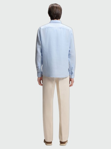 BOSS - Camisa Slim- Fit Lino Celeste