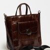 Shopper The Circle en cuero grabado big croco Chocolate Niquel