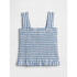 V-SMOCKED WOVEN TOP NAVY GINGHAM