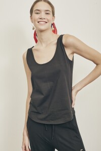 Musculosa Algodón Peinado Negro