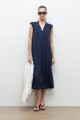 Maxi vestido con hombreras azul marino