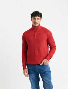 470587 SWEATER PUNTO MEDIO CIERRE HARRY Rojo