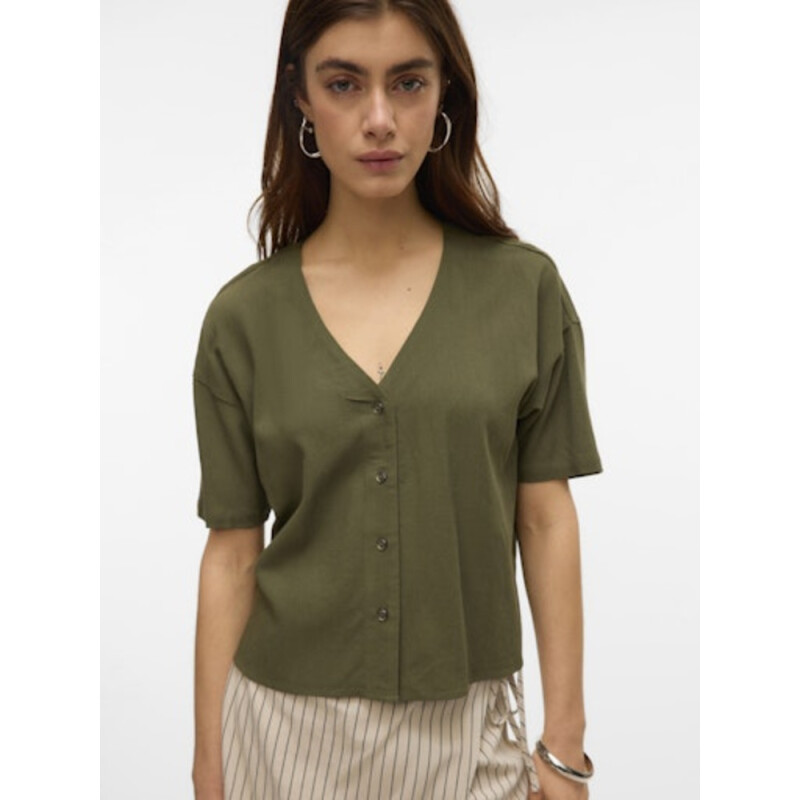 VMMYMILO 2/4 V-NECK SHIRT WVN GA Kalamata