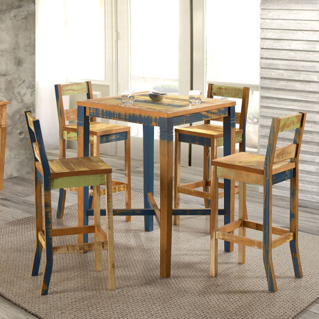 JUEGO DE COMEDOR ALTO MESA Y 4 SILLAS BUTACAS TABURETES EN MADERA MACIZA JUEGO DE COMEDOR ALTO MESA Y 4 SILLAS BUTACAS TABURETES EN MADERA MACIZA