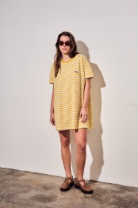 Vestido Manga Corta Rayado Amarillo