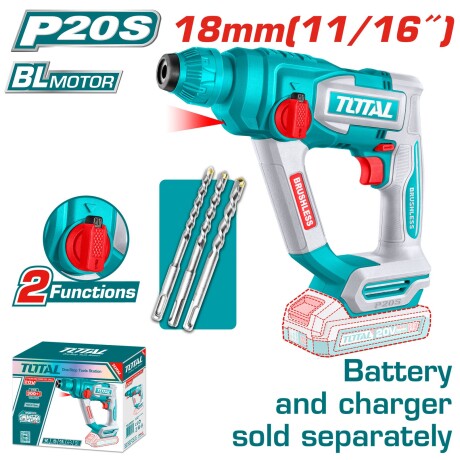 Rotopercutor 20v sin carbones sin bateria sin cargador + set de 3 brocas total TRHLI20188 Rotopercutor 20v sin carbones sin bateria sin cargador + set de 3 brocas total TRHLI20188