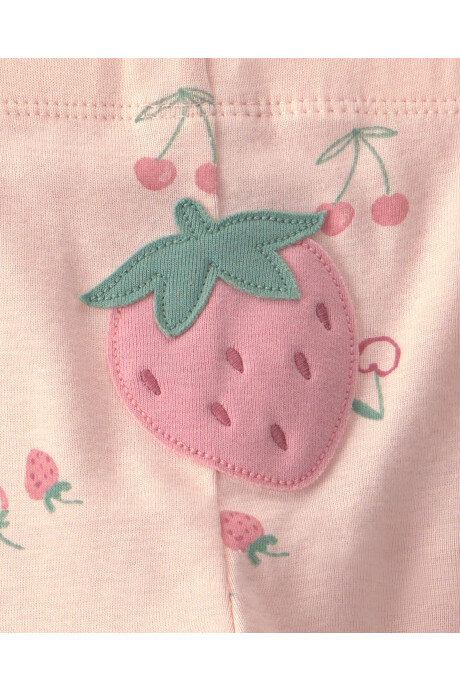 Set tres piezas de algodón, pantalón y bodies, rosado, diseño frutillas Sin color