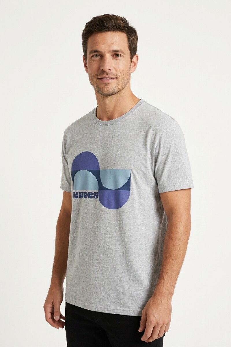 Remera m/c estampada Waves GRIS MELANGE