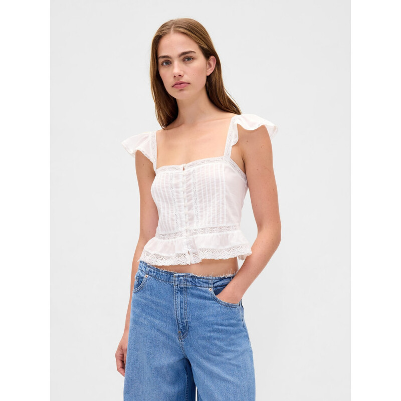 FLTR SLV SQ NK PEPLUM TOP NEW OFF WHITE