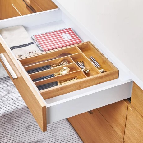 Organizador Porta Cubiertos Madera Bambú Extensible Largo 45cm x Ancho 33cm x Ancho Extensible 46cm Organizador Porta Cubiertos Madera Bambú Extensible Largo 45cm x Ancho 33cm x Ancho Extensible 46cm