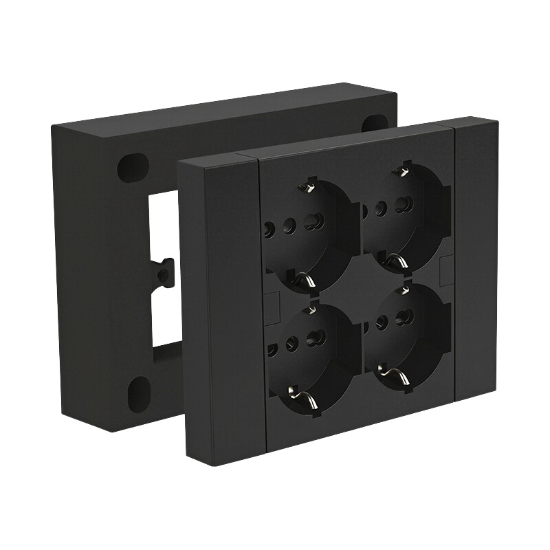 22105 MARCO C/4 SCH 2P+T C/SEG Marco con 4 Tomacorrientes Schuko 2P+T con Seguro Negro