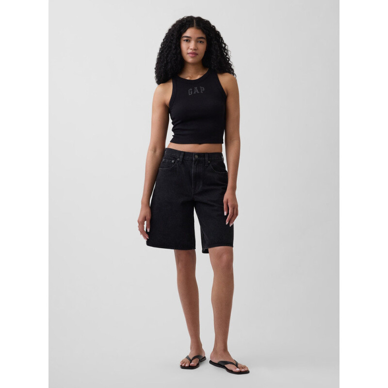 V-SL RIB 2X2 LOGO CROP TANK BLACK