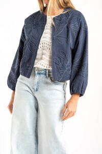 Campera Bomber Con Bordado Denim