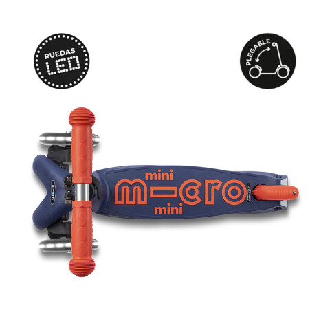 Monopatín Micro Mini Plegable Neón LED Ajustable con 3 Ruedas AZUL