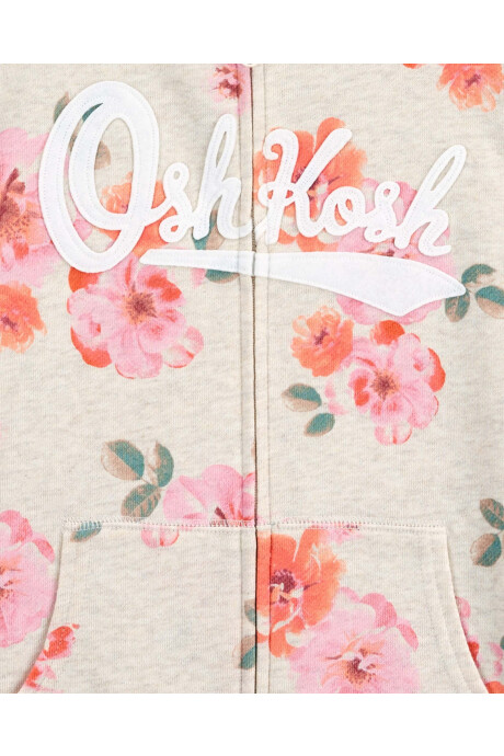 Campera de algodón, con capucha y logo diseño floral. Talles 6-14 Sin color