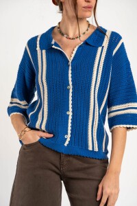 Camisa Rayada Crochet Azul