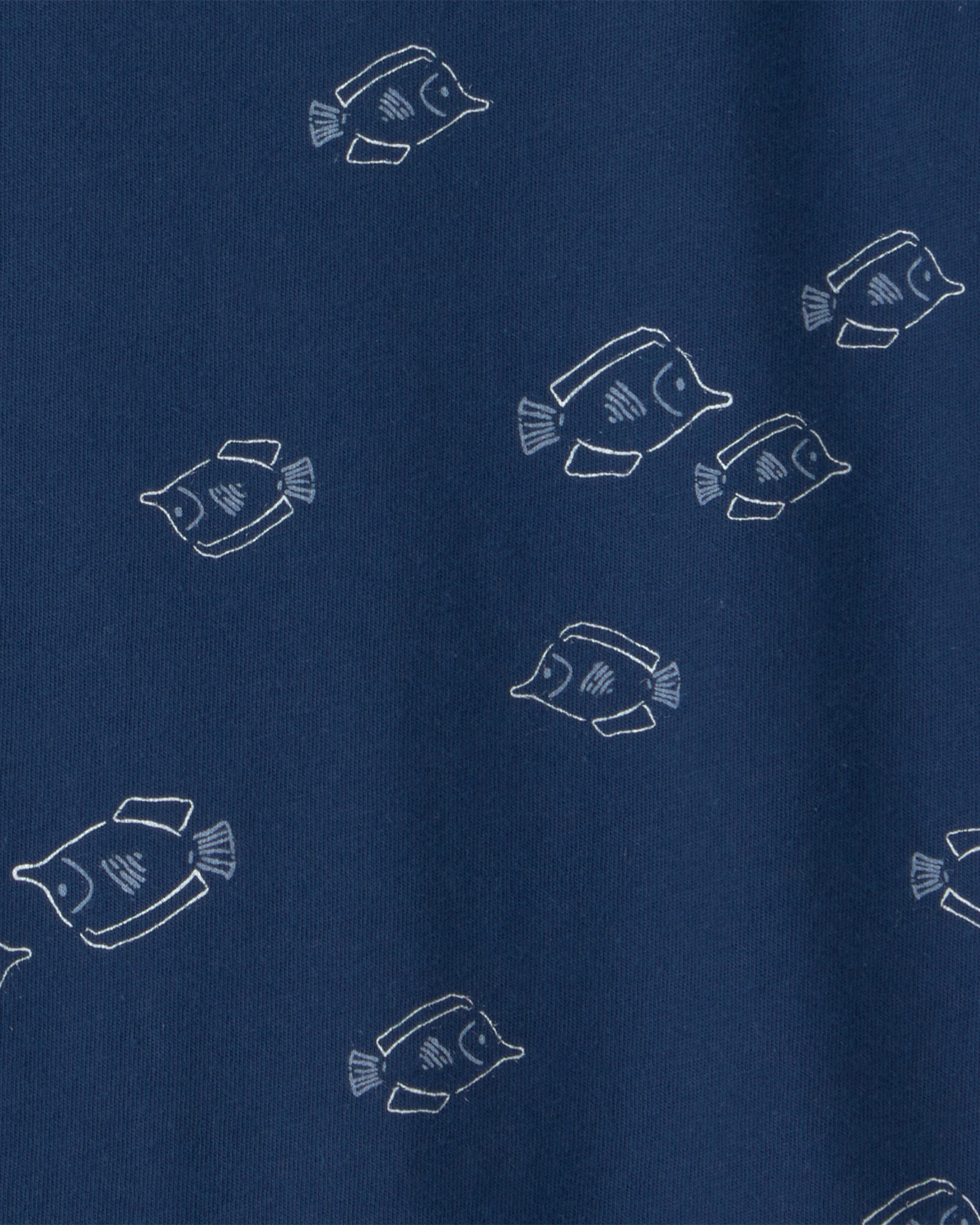 Remera de algodón, manga corta, azul marino, diseño peces Sin color