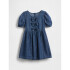 SS DNM PUFF SLV BOW DRS DARK WASH