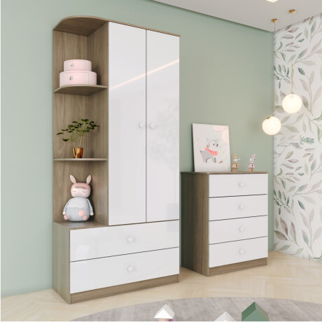 ROPERO 2 PUERTAS 2 CAJONES GUARDARROPA ARMARIO PLACARD CLOSET INFANTIL COLOR MADERA