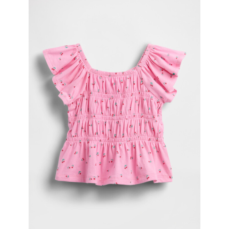 SS FLTR SMOCKED JSY TOP - MARCH PARISIAN PINK
