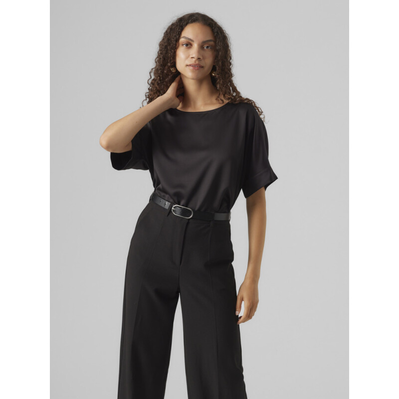 VMMERLE 2/4 O-NECK TOP WVN GA NOOS BLACK