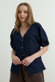 Blusa denim manga balloon JEAN OSCURO