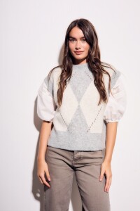 Chaleco Rombos Gris Melange