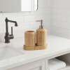 Set accesorios de baño de bambú con dispensador Set accesorios de baño de bambú con dispensador