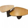 Mesita De Centro de 3 lados tapa madera clara base en hierro color chocolate suave Mesita De Centro de 3 lados tapa madera clara base en hierro color chocolate suave