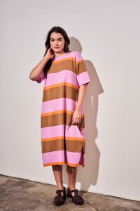 Vestido Tejido A Rayas Rosa