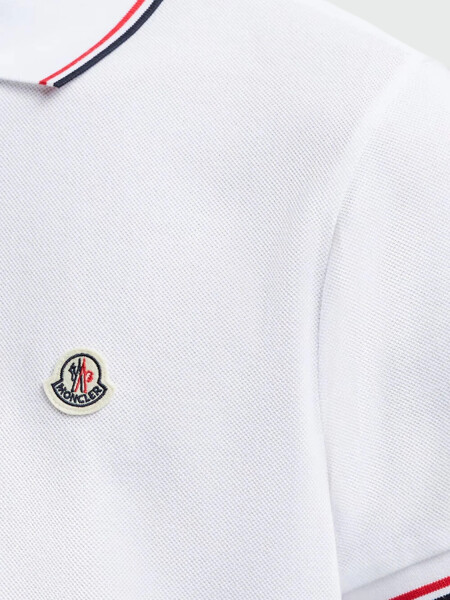 Moncler - Polo de Piqué de Algodón con Ribetes Tricolor 001