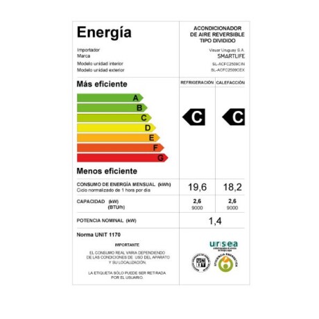 Aire Acondicionado Smartlife 9000 BTU SL-ACFC2509C Aire Acondicionado Smartlife 9000 BTU SL-ACFC2509C
