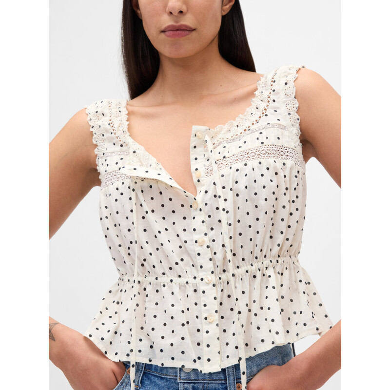 SL LACE TIE FEMME TOP BLACK DOTS
