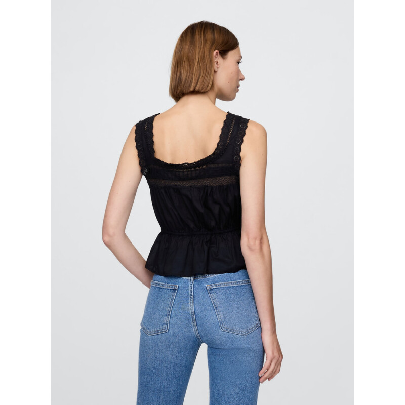 SL LACE TIE FEMME TOP TRUE BLACK