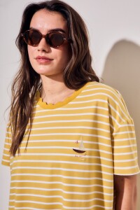Vestido Manga Corta Rayado Amarillo