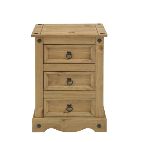 MESA DE LUZ O NOCHE 3 CAJONES EN MADERA MACIZA - LÍNEA MEXICANA COLOR MADERA