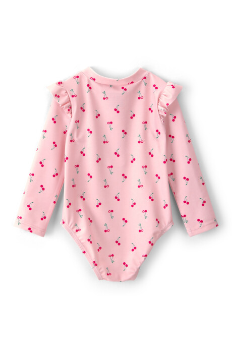 Malla de baño 1 pieza manga larga con protección UPF 50+, rosada, diseño cerezas. Talles 3-24M Sin color
