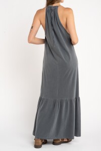 Vestido Algodon Lavado Gris Oscuro