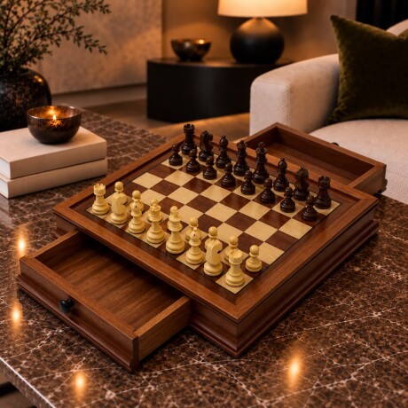 Juego de Ajedrez Magnético de Madera con Cajones 30 × 30 cm Juego de Ajedrez Magnético de Madera con Cajones 30 × 30 cm