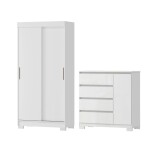 COMBO DORMITORIO – ROPERO 2 PUERTAS CORREDIZAS + CÓMODA ZAPATERA BLANCO