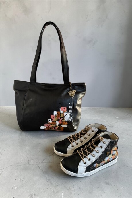 Bota Daria Negro Jaspeado Peltre Combinado Con Arte Bota Daria Negro Jaspeado Peltre Combinado Con Arte