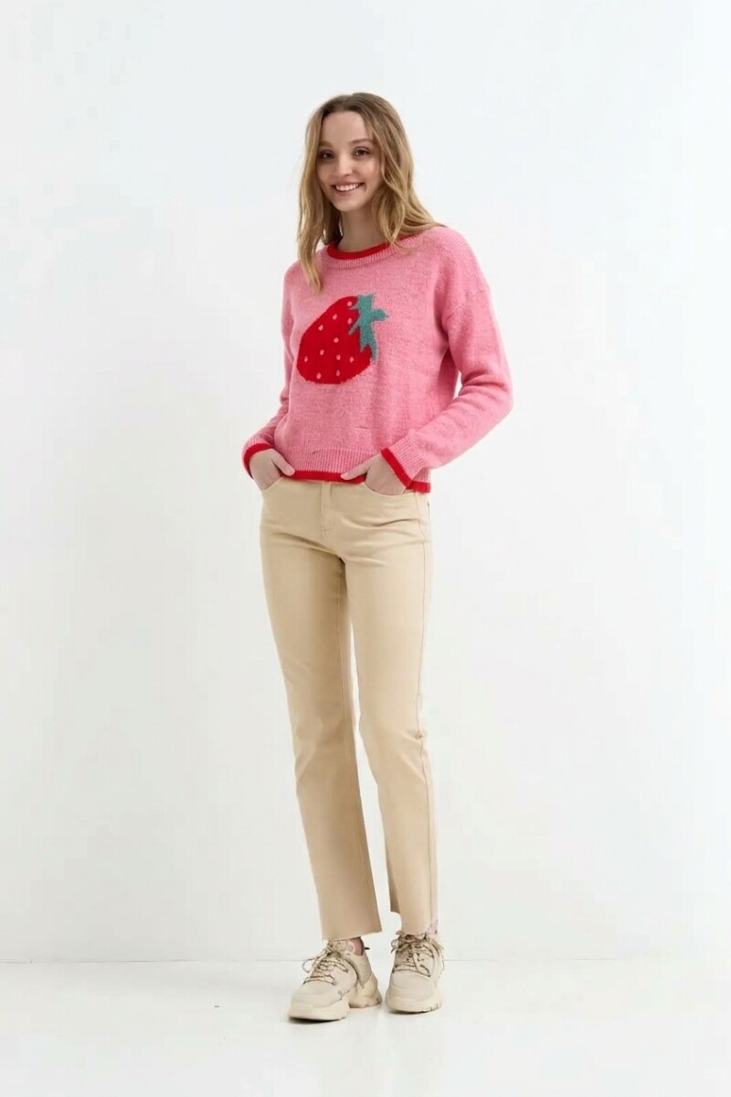 Sweater tejido jacquard frutilla ROSADO