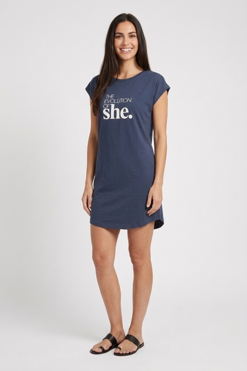 Vestido remeron estampado AZUL MARINO Y BLANCO