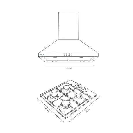 Campana Extractora Aeris 60CM Acero Inoxidable Pack De Campana Extractora Aeris 60CM + Anafe a Gas Vulcano Quad 4 Acero Inoxidable