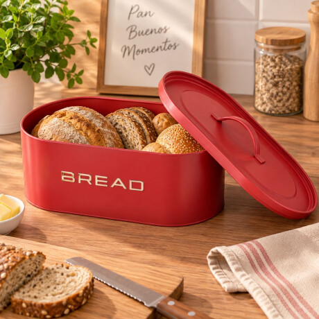 Panera de metal con tapa ovalada Rojo Panera de metal con tapa ovalada Rojo