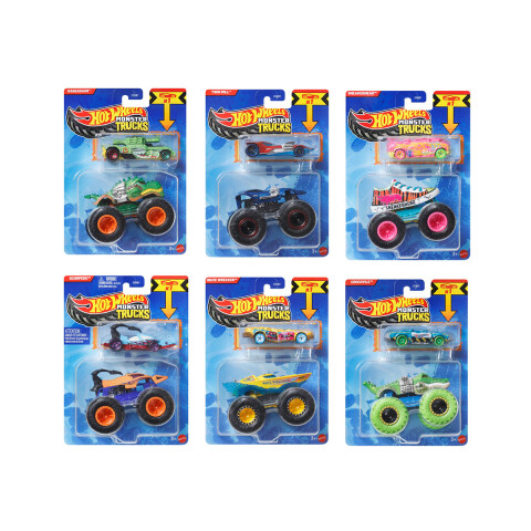 Pack Auto Monster Trucks y Hot Wheels Diseños Surtidos Escala 1:64 U