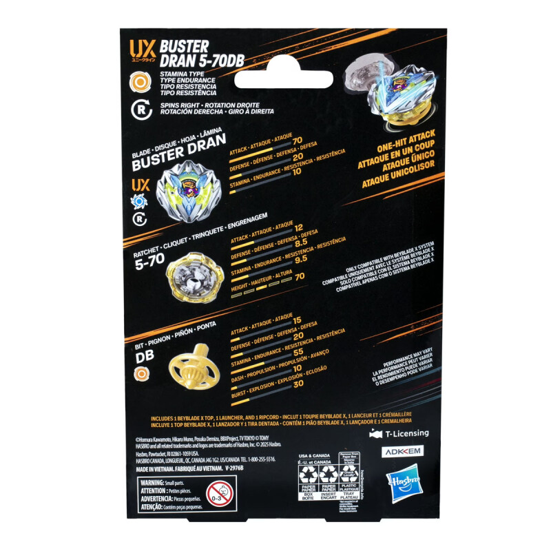 Beyblade X Xtreme Trompo + Lanzador Hasbro UX Buster Dran 5-70DB