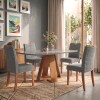 Juego De Comedor - 4 Sillas + Mesa Tapa De Vidrio - Celeste Gris / Gris