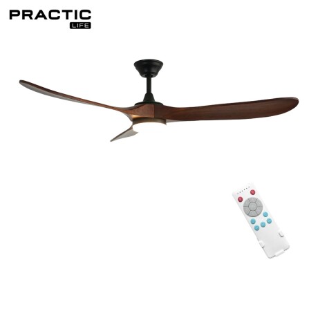 Ventilador de Techo Practic Life FS52930C 60" con 3 Aspas de Madera, Luz LED y Control Remoto Negro